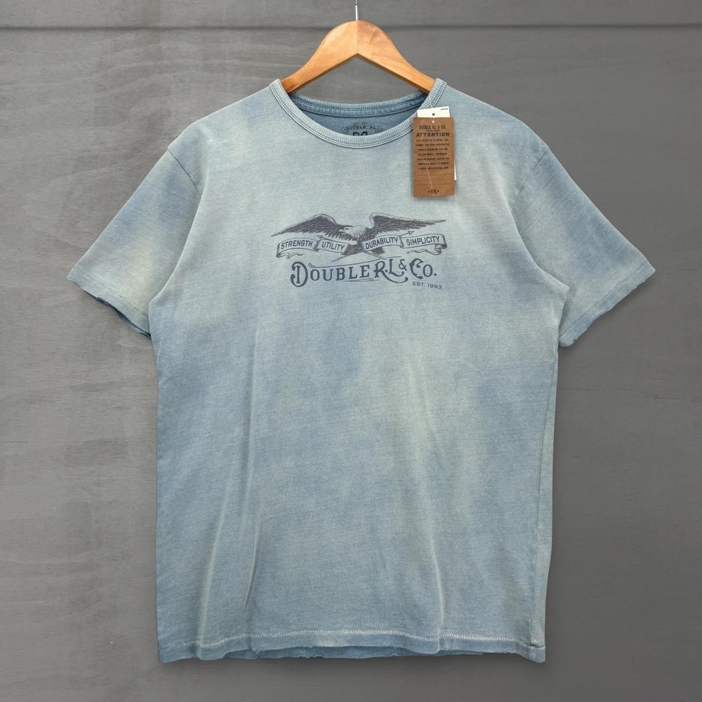 NEW Double RL RRL Shirt Indigo Blue Eagle Rare Distressed Single Stitch Medium